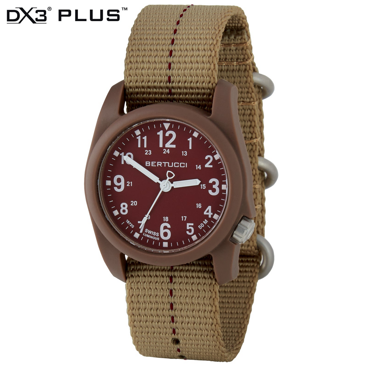 Bertucci DX3 Field - Legion Red Dial, Coyote with Legion Red Dashline Nylon Band, Field Khaki Case