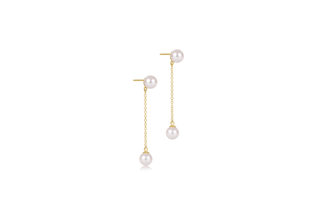 Simplicity Chain Gold Drop Earrings - Pearl 6mm