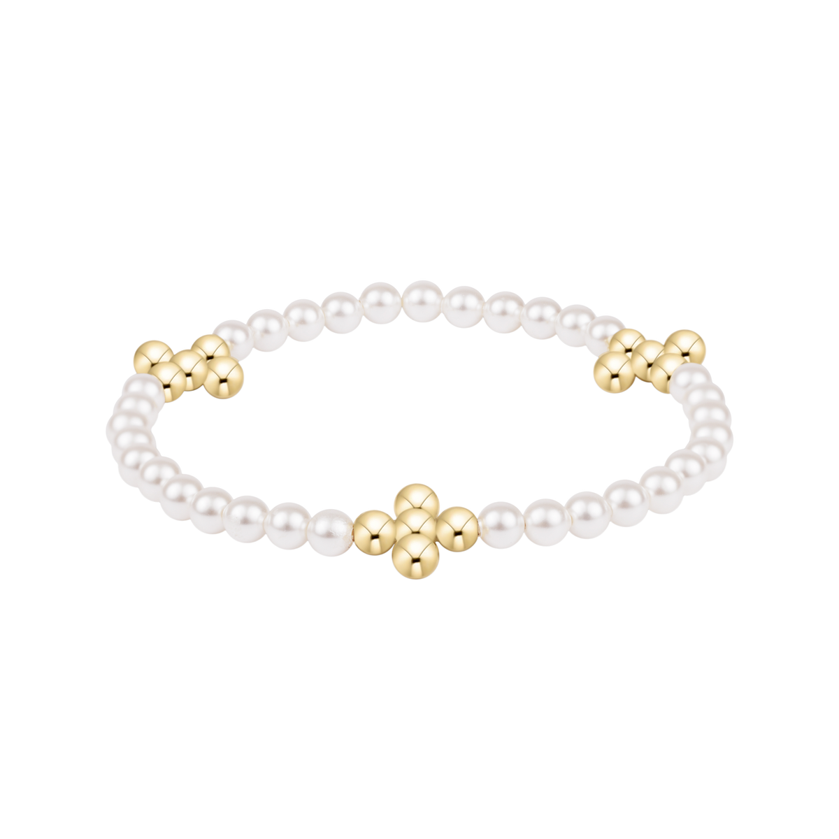 Beaded 4mm Gold Signature Cross 4mm Pearl Bracelet