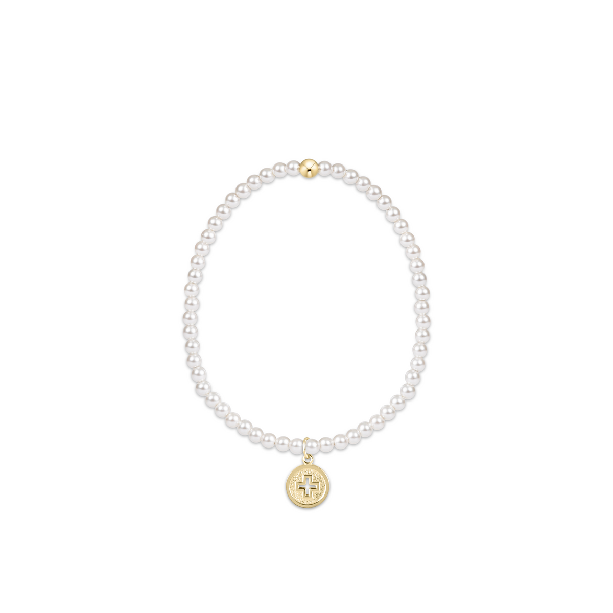 Classic Pearl 3mm Bracelet - Signature Cross Gold Disc