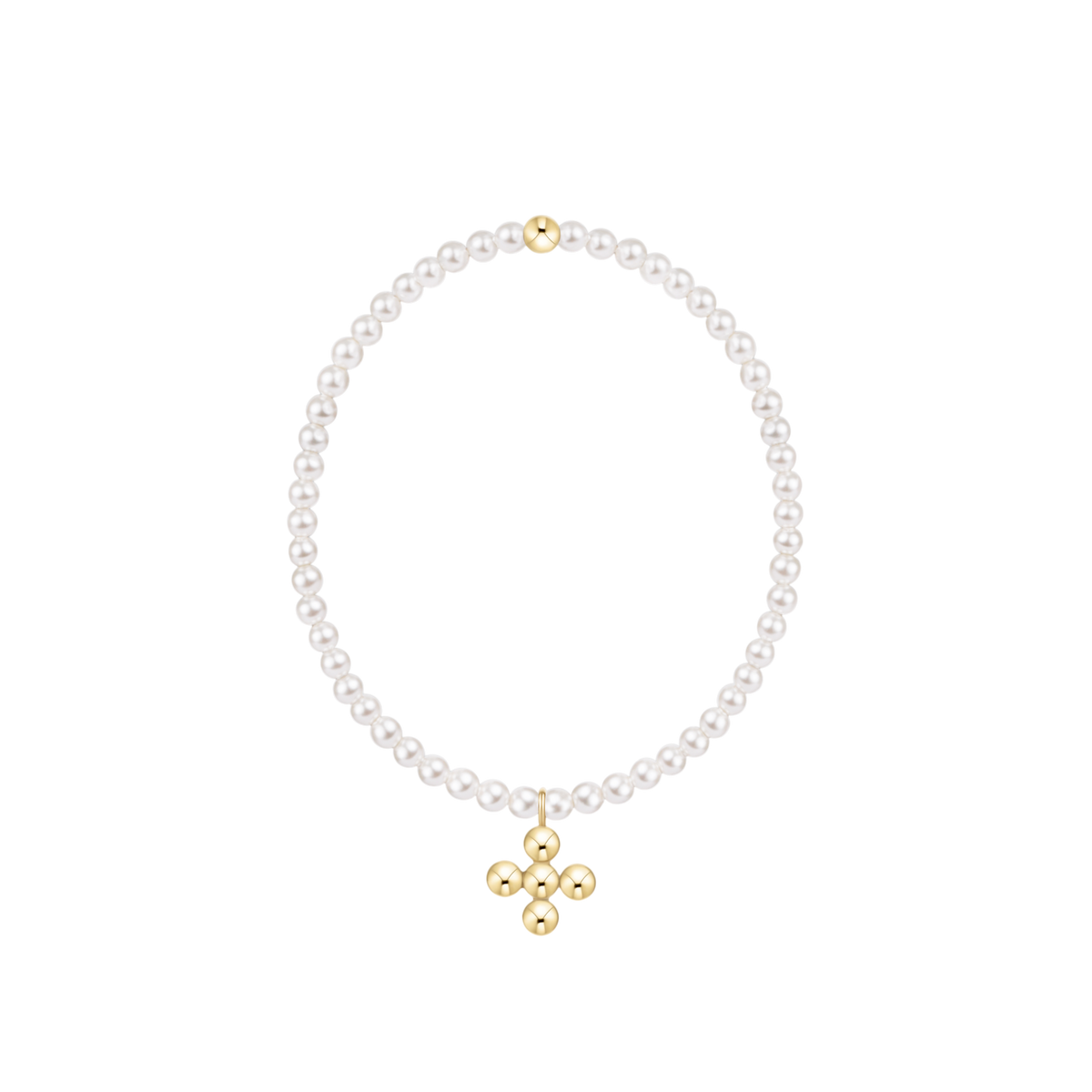 Classic Pearl 3mm Bracelet - Signature Cross 4mm Beaded Gold Charm