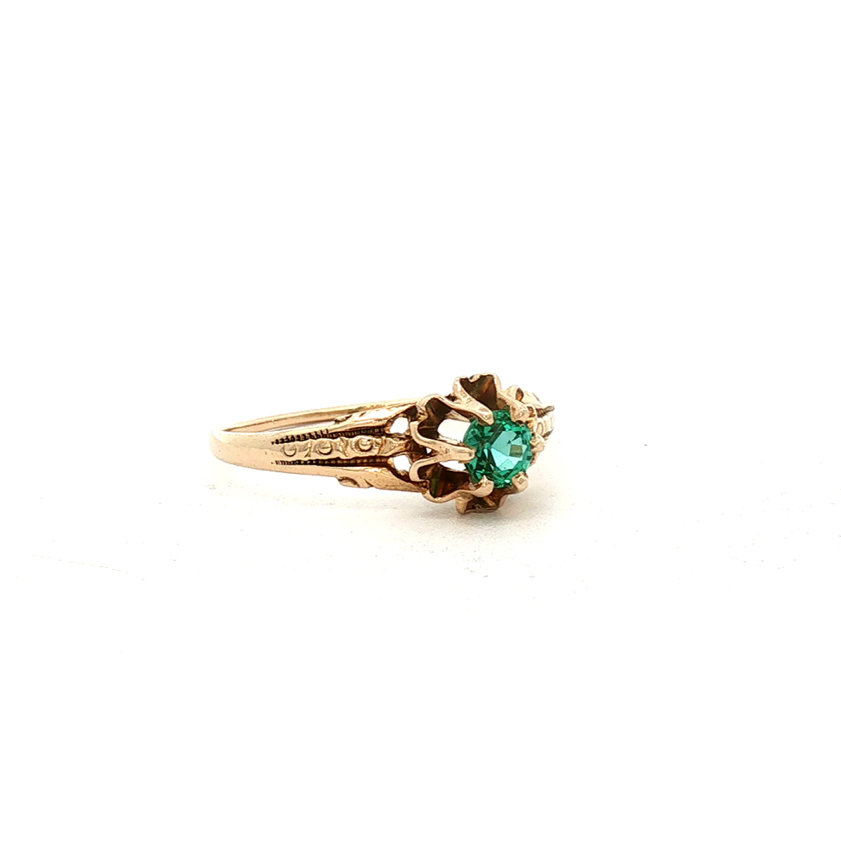 14k Yellow Gold Emerald Buttercup Estate Ring