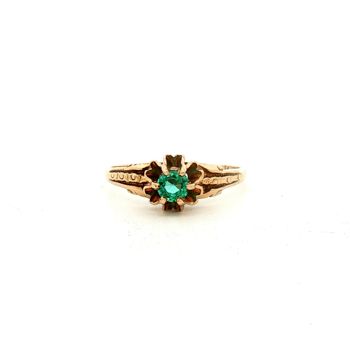 14k Yellow Gold Emerald Buttercup Estate Ring