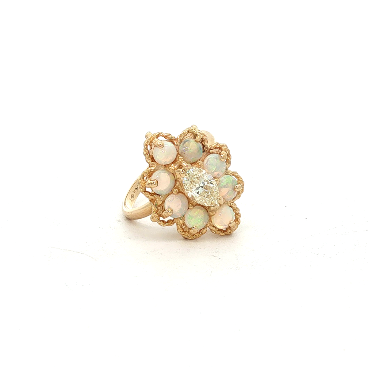 14k Yellow Gold Opal & Diamond Estate Ring