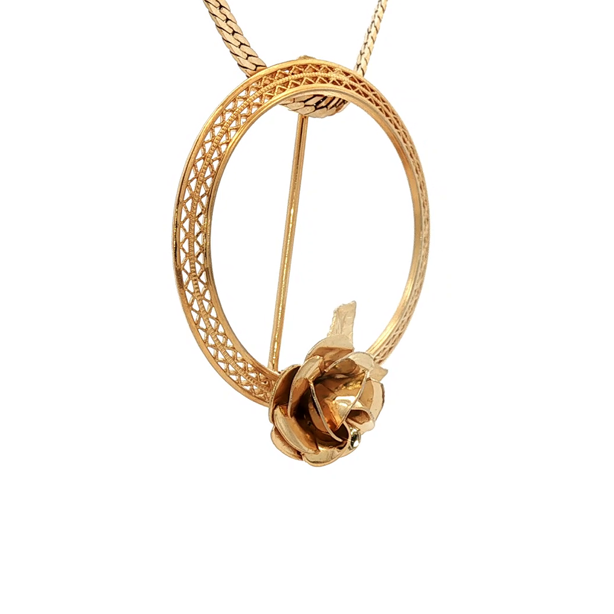 12k Yellow Gold Filled Estate Brooch with Floral Accents