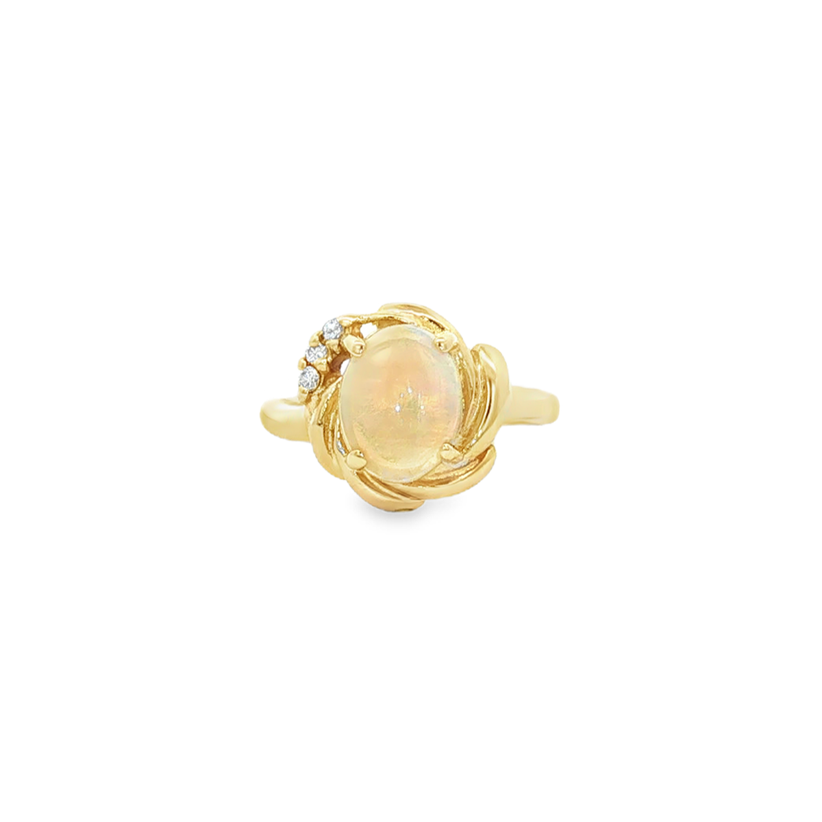 14k Yellow Gold Oval Opal & Diamond Estate Ring