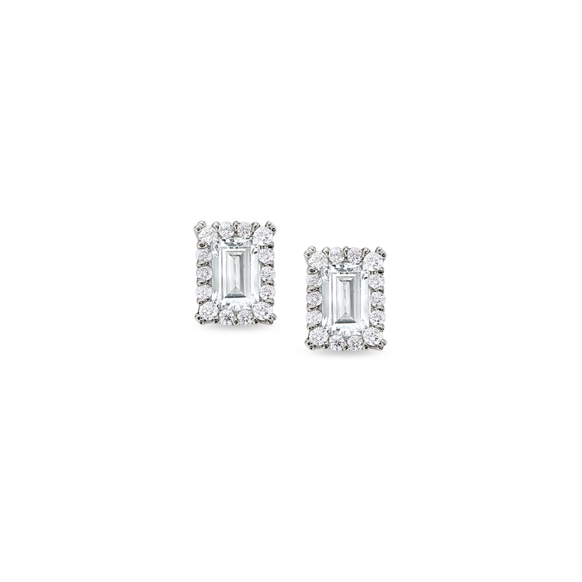 Platinum Finish Sterling Silver Emerald Cut Simulated Diamond Stud Earrings