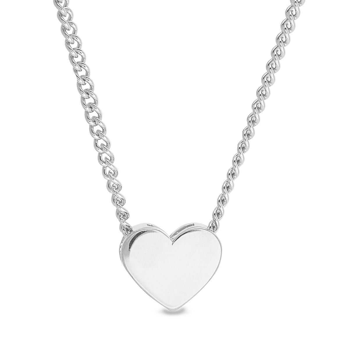 Platinum Finish Sterling Silver Heart Pendant 18" Necklace