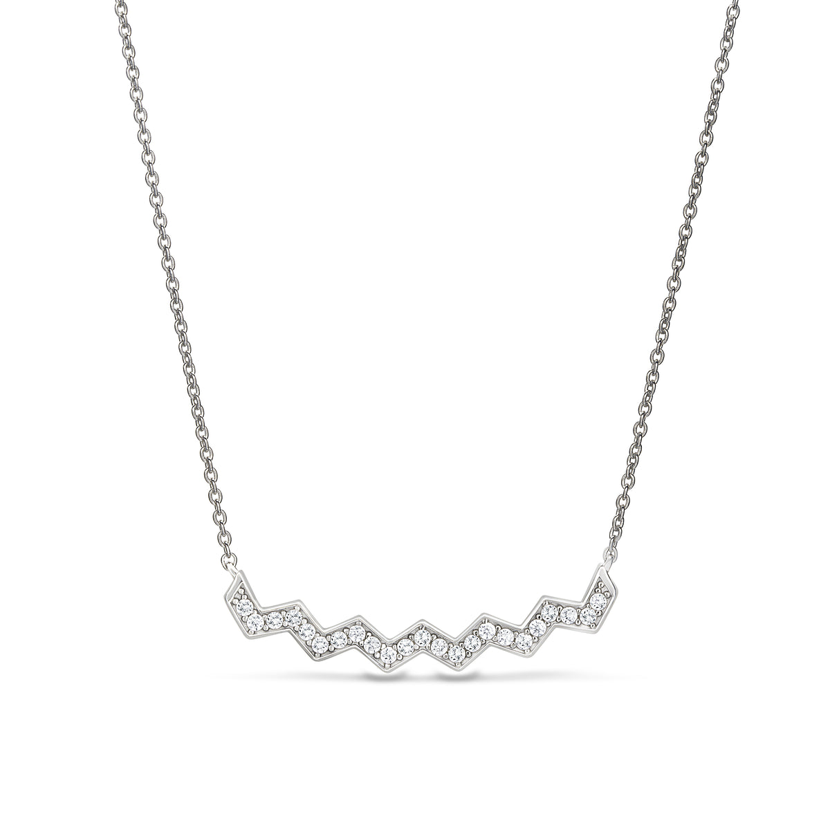 Platinum Finish Sterling Silver Micropave Ups and Downs Necklace with Simulated Diamonds