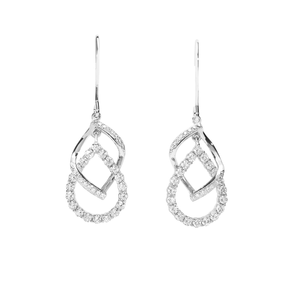 Platinum Finish Sterling Silver Interlocking Teardrop Earrings with Simulated Diamonds