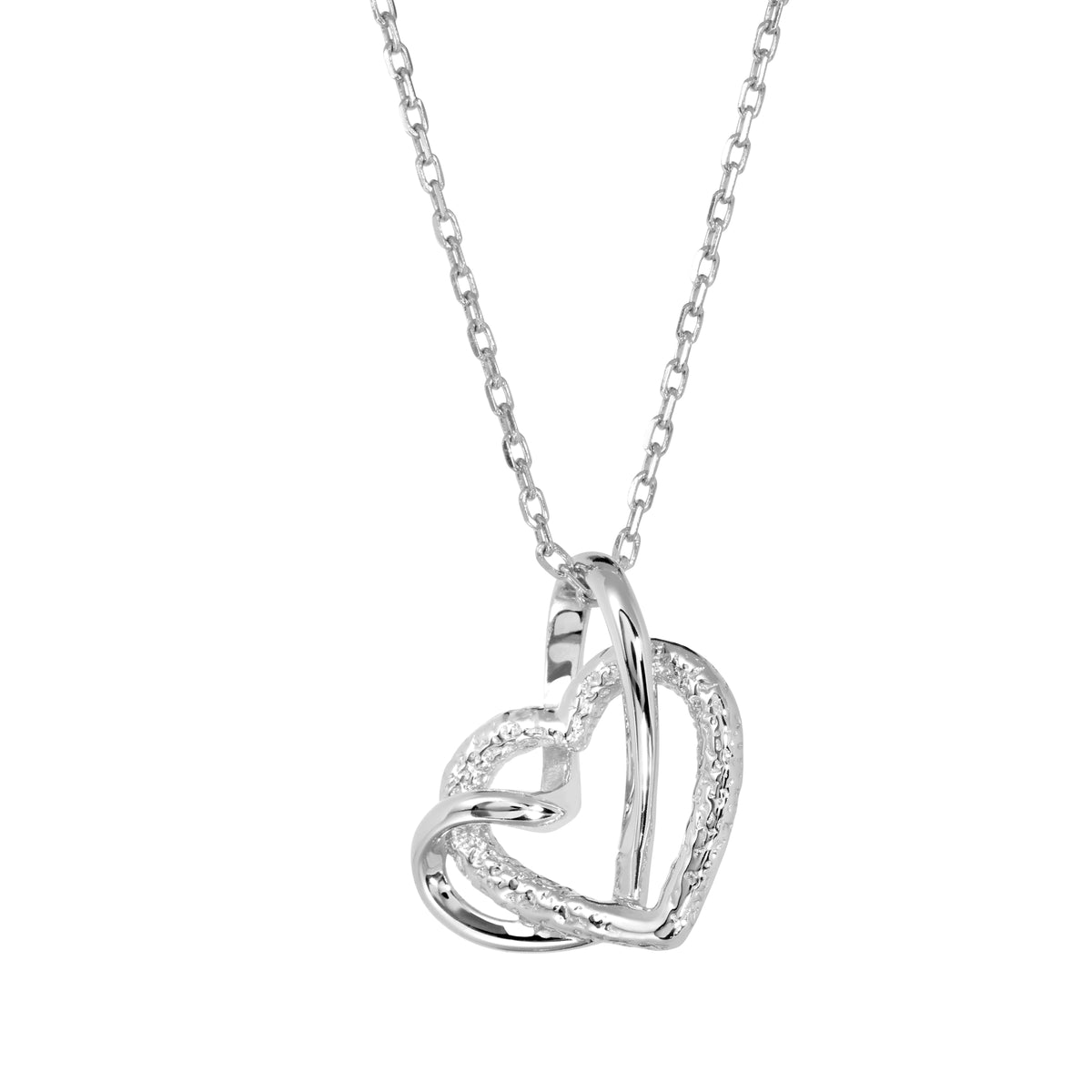 Platinum Finish Sterling Silver Interlocking Hearts Necklace