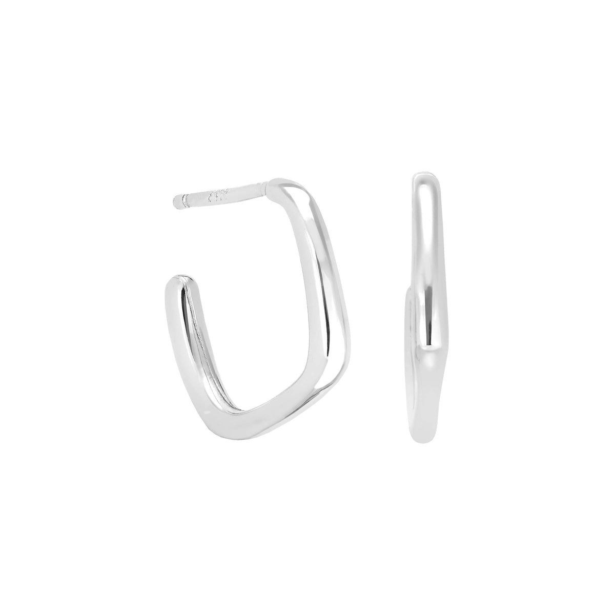 Rhodium Finish Sterling Silver Squoval Hoop Earrings