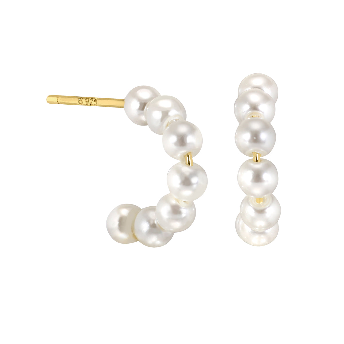Gold Vermeil Sterling Silver Pearl Huggie Hoop Stud Earrings