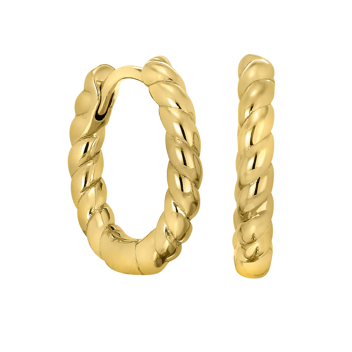 Gold Vermeil Finish Sterling Silver Thin Hoop Earrings with Twisted Design