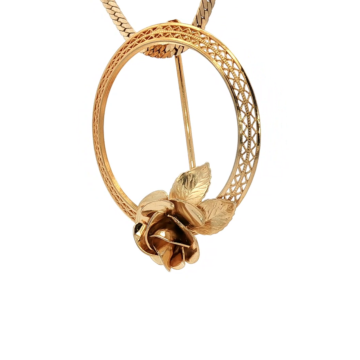12k Yellow Gold Filled Estate Brooch with Floral Accents