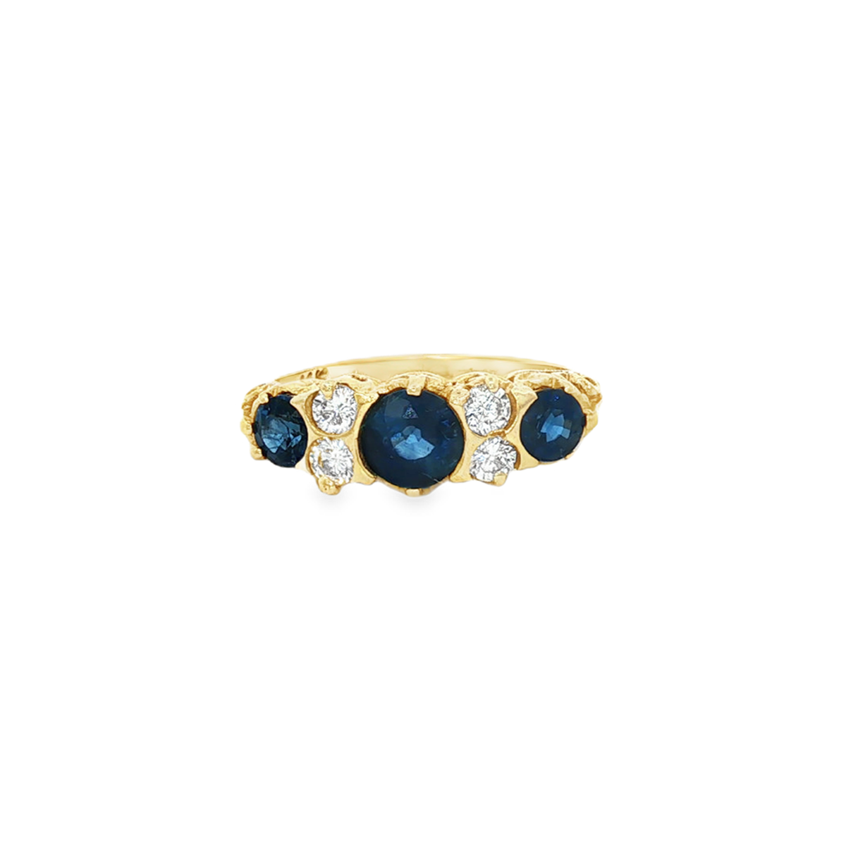 14k Yellow Gold Diamond & Sapphire Filigree Estate Ring