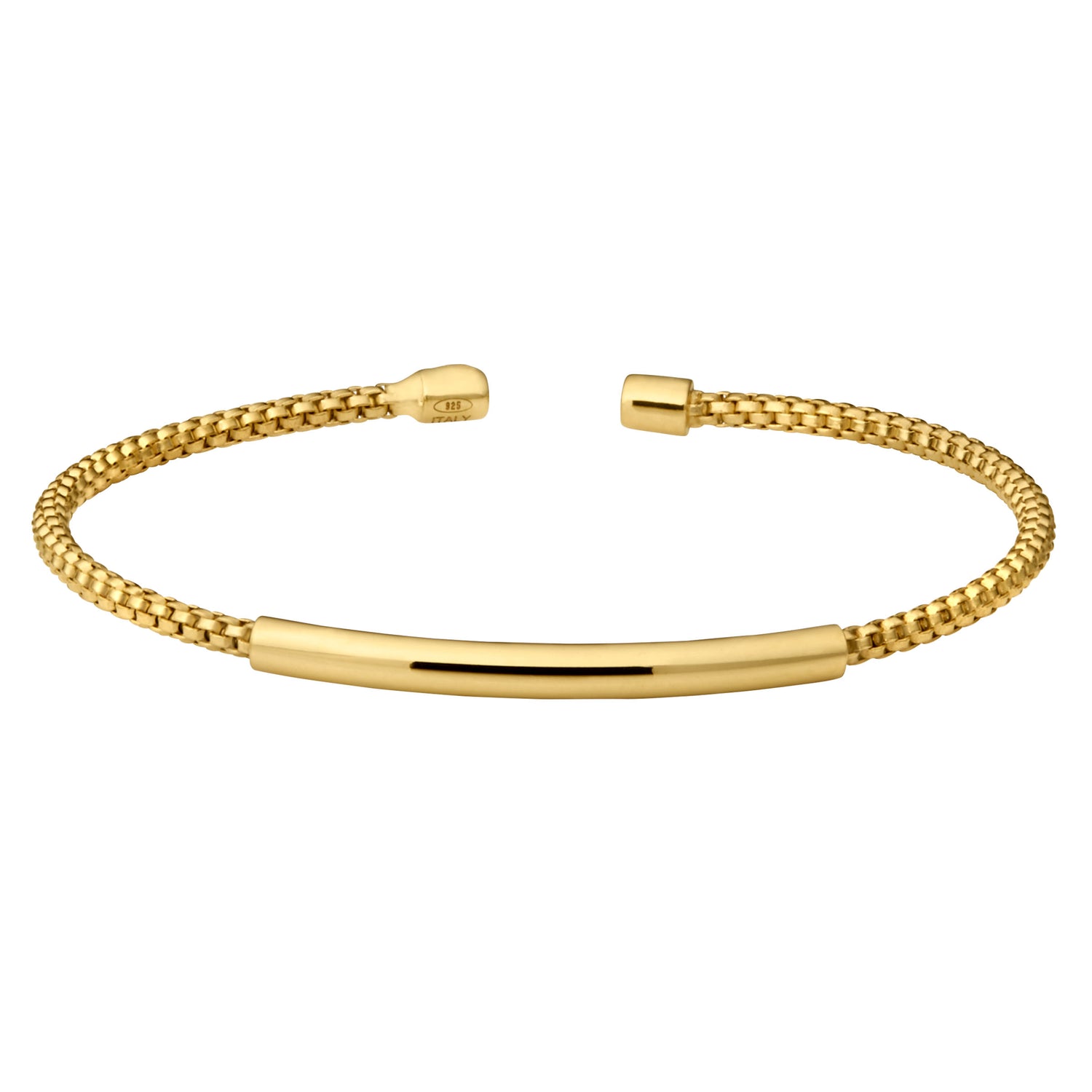 Rounded Box Link Cuff Bracelet with High Polished Bar