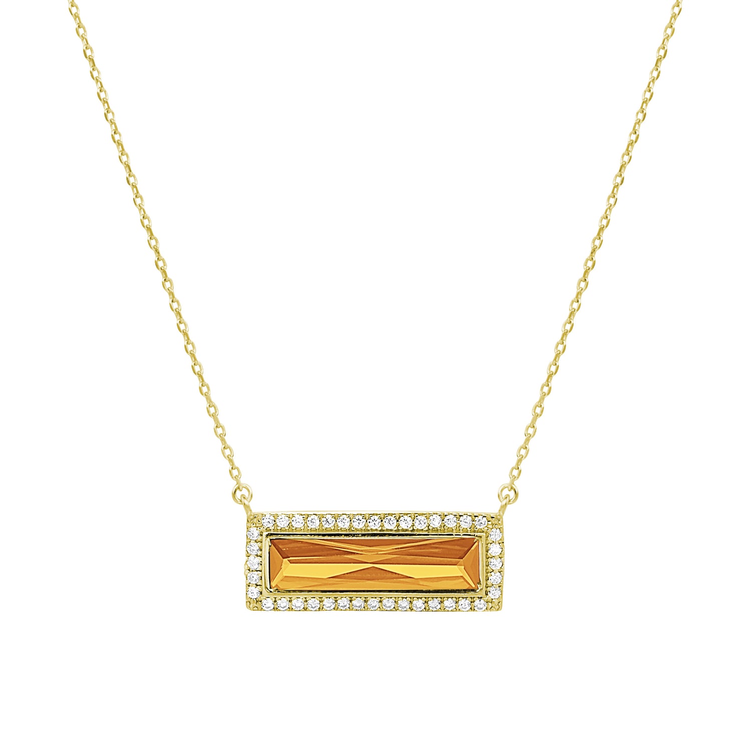 Rectangular Simulated Citrine Stone and Simulated Diamonds Necklace