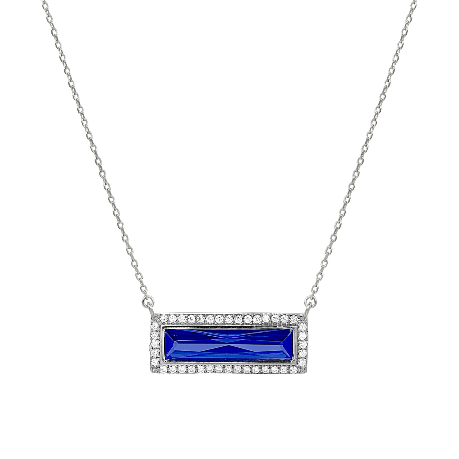Rectangular Simulated Sapphire Stone and Simulated Diamonds Necklace