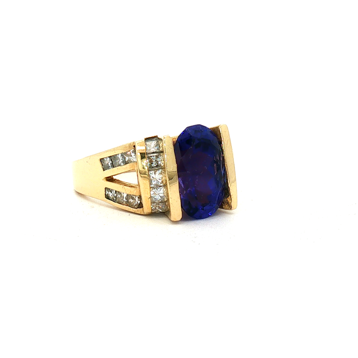 14k Yellow Gold Iolite & Diamond Estate Ring