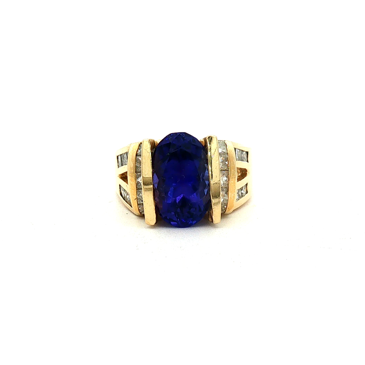 14k Yellow Gold Iolite & Diamond Estate Ring