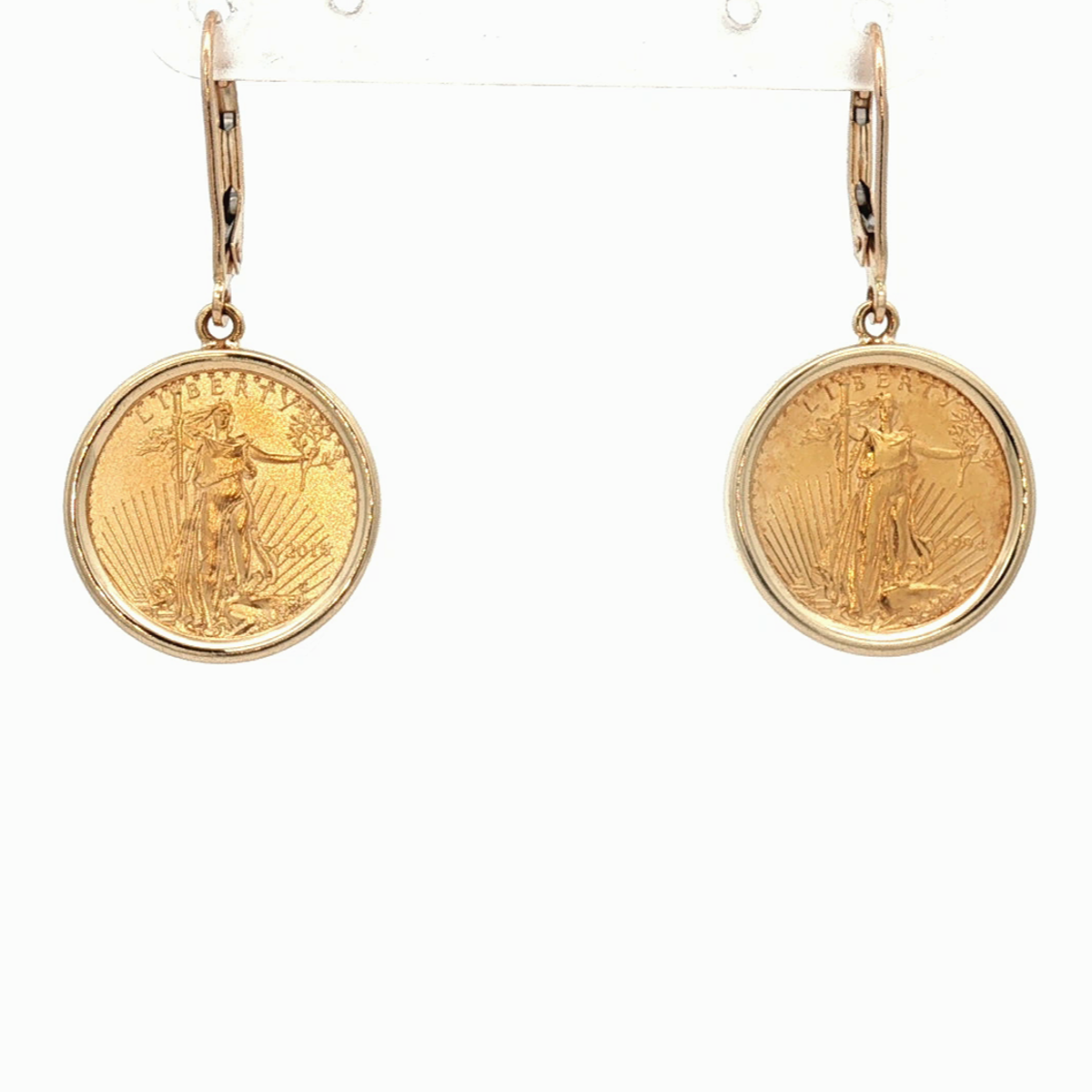 14K Yellow Gold 1/10 Ounce American Eagle Coin Leverback Earrings