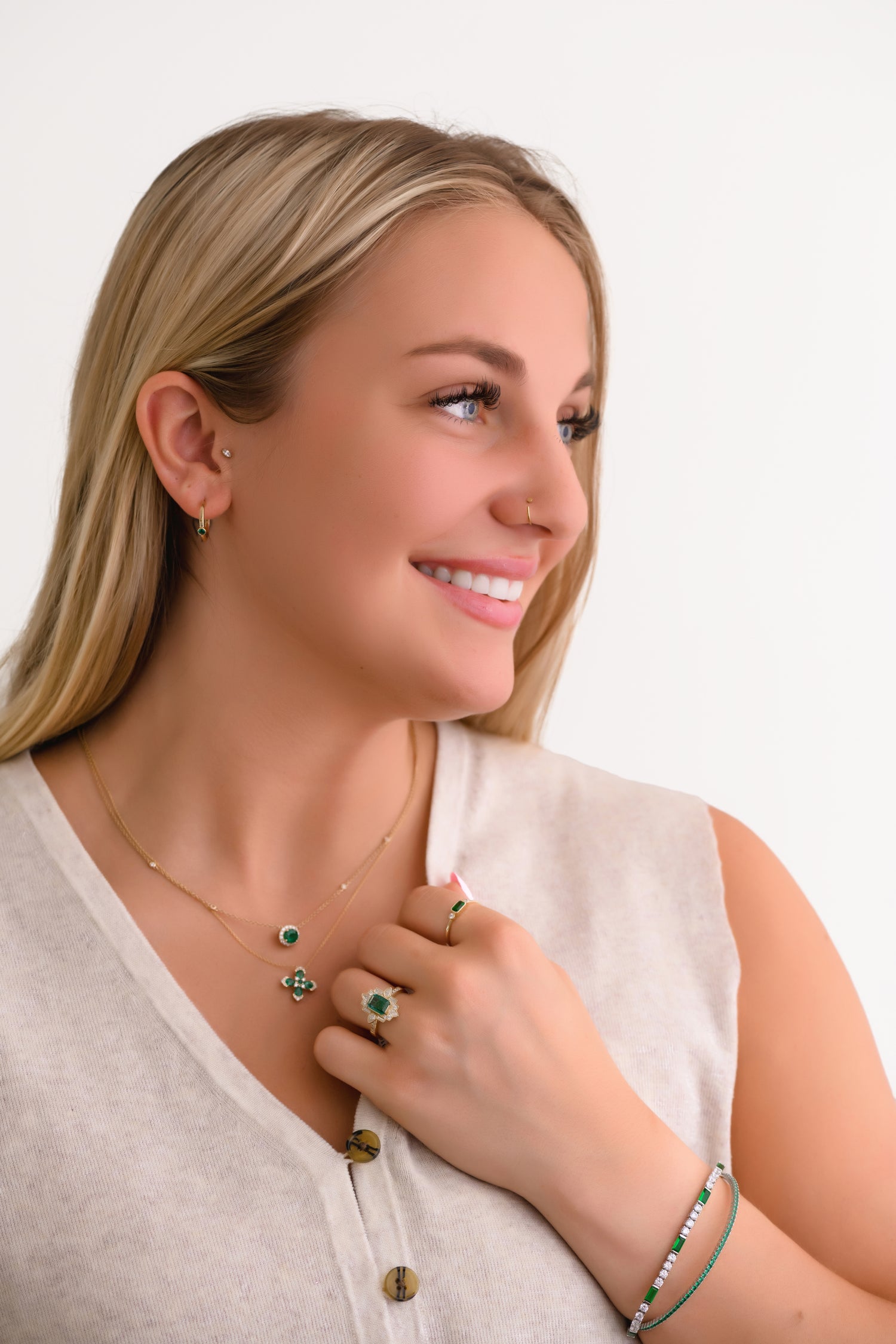 Sterling Silver Rhodium-plated Imitation Emerald and White CZ Tennis Bracelet