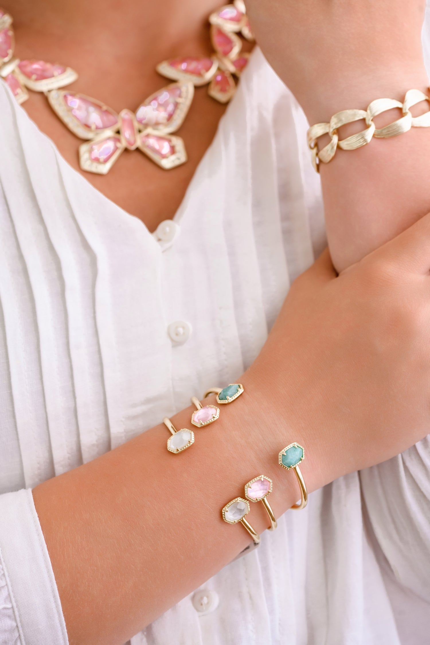 Daphne Frame Cuff Bracelet Gold Light Pink Mother of Pearl S/M
