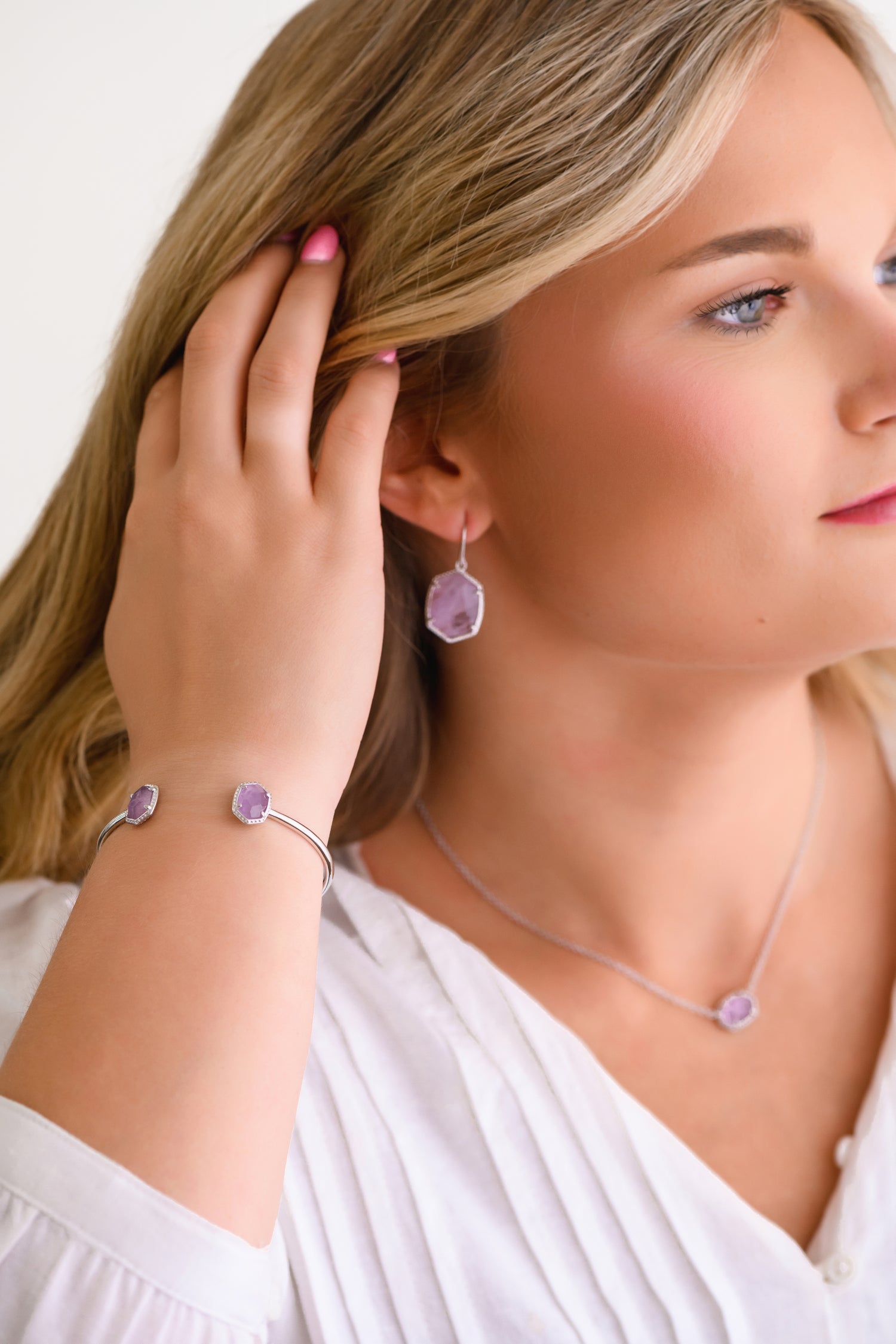 Daphne Frame Cuff Bracelet Silver Purple Amethyst S/M