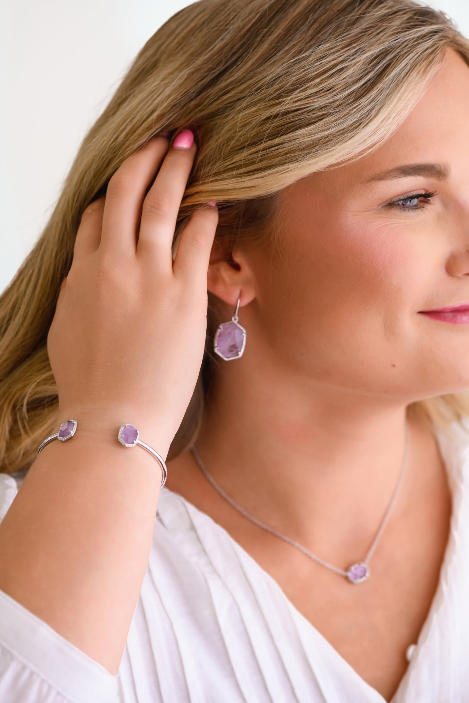 Daphne Frame Drop Earrings Silver Purple Amethyst