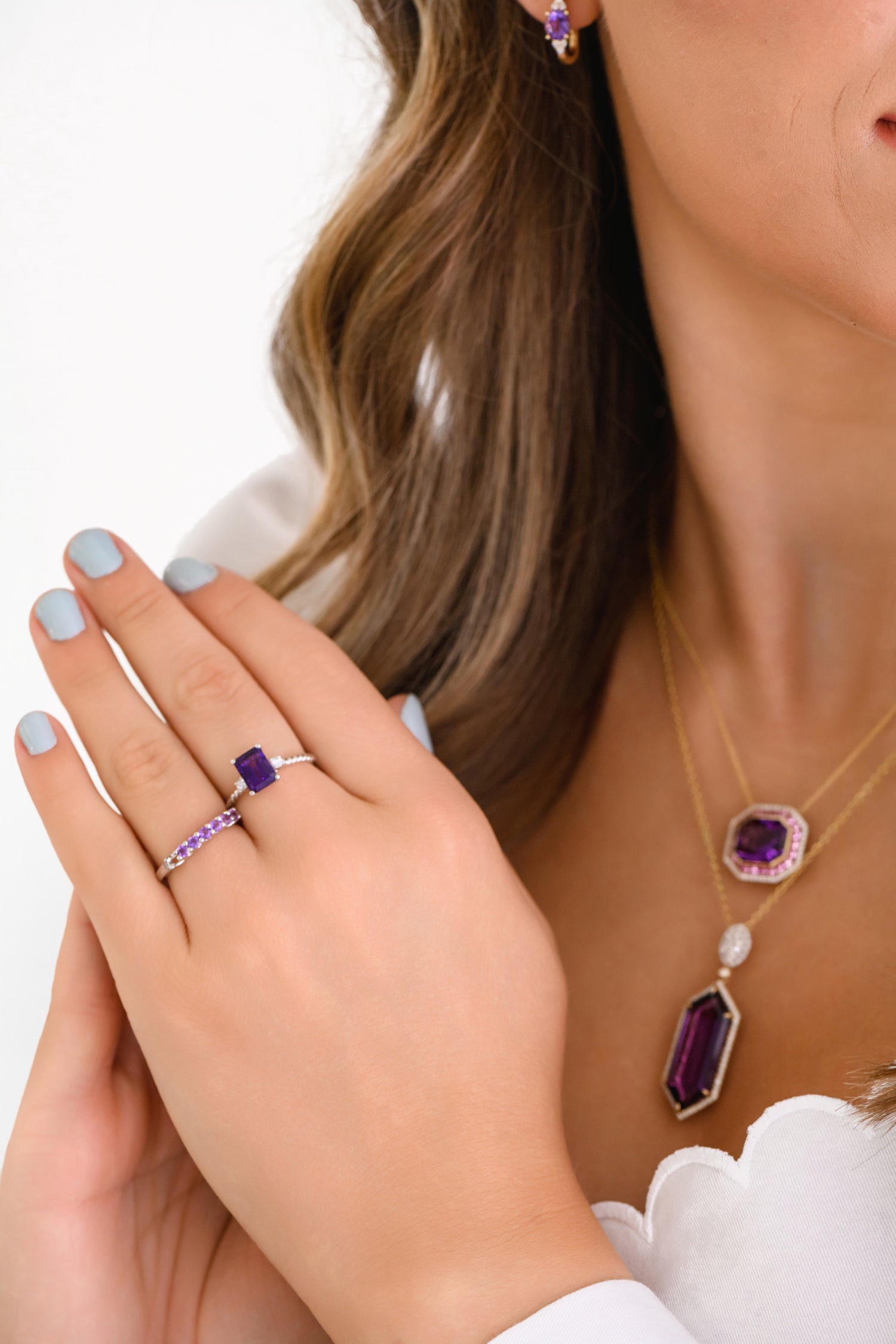 Sterling Silver Rhodium-plated Amethyst Ring