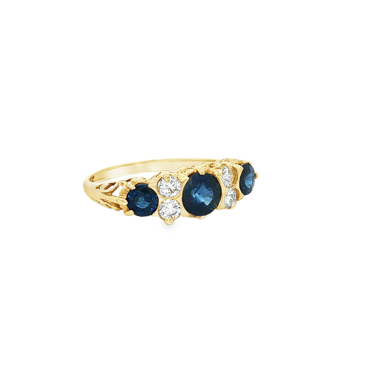 14k Yellow Gold Diamond & Sapphire Filigree Estate Ring