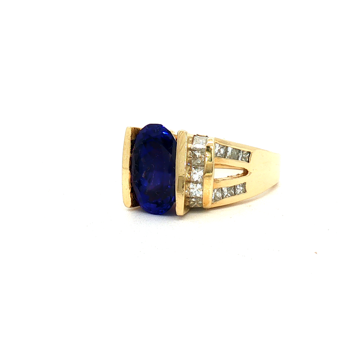 14k Yellow Gold Iolite & Diamond Estate Ring