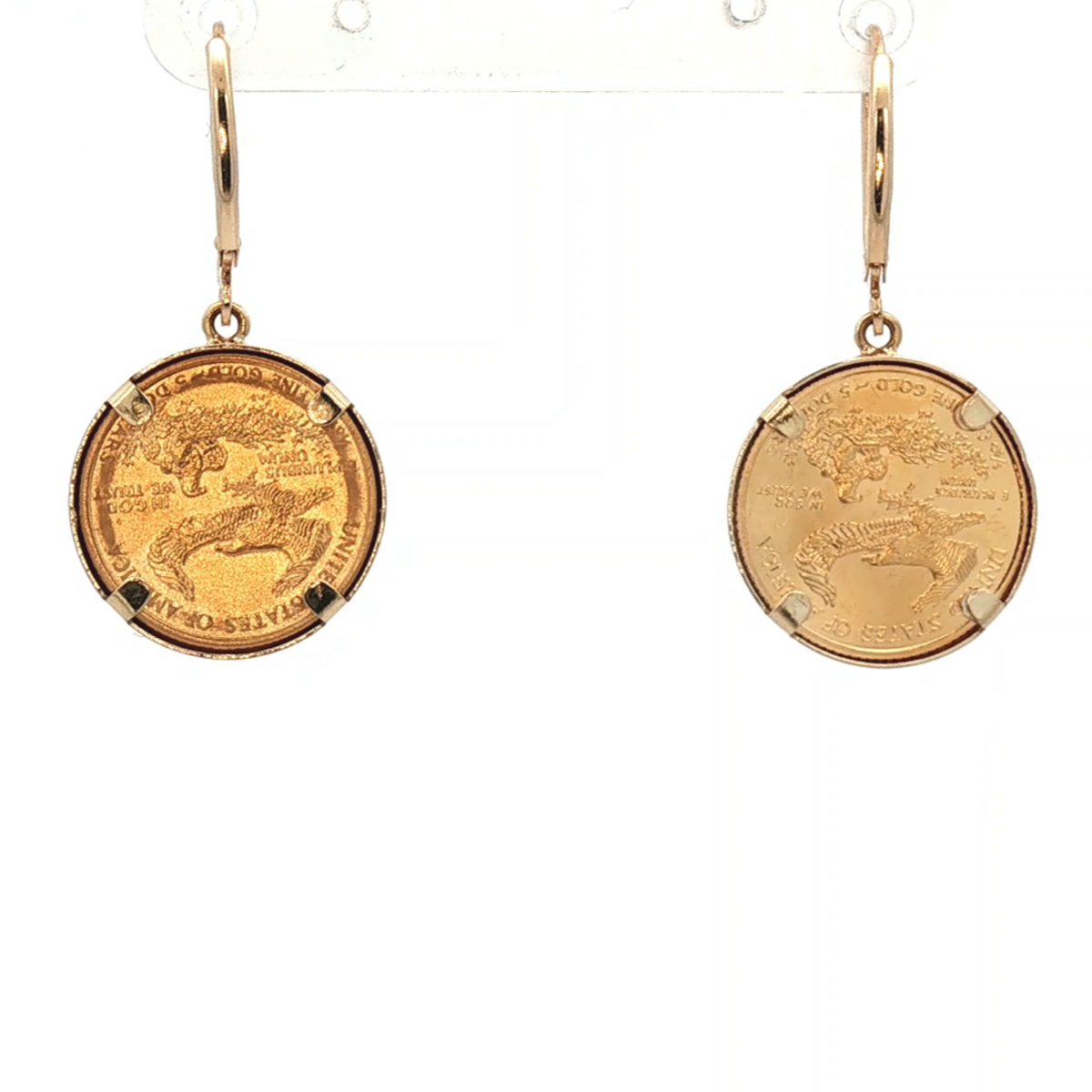 14K Yellow Gold 1/10 Ounce American Eagle Coin Leverback Earrings