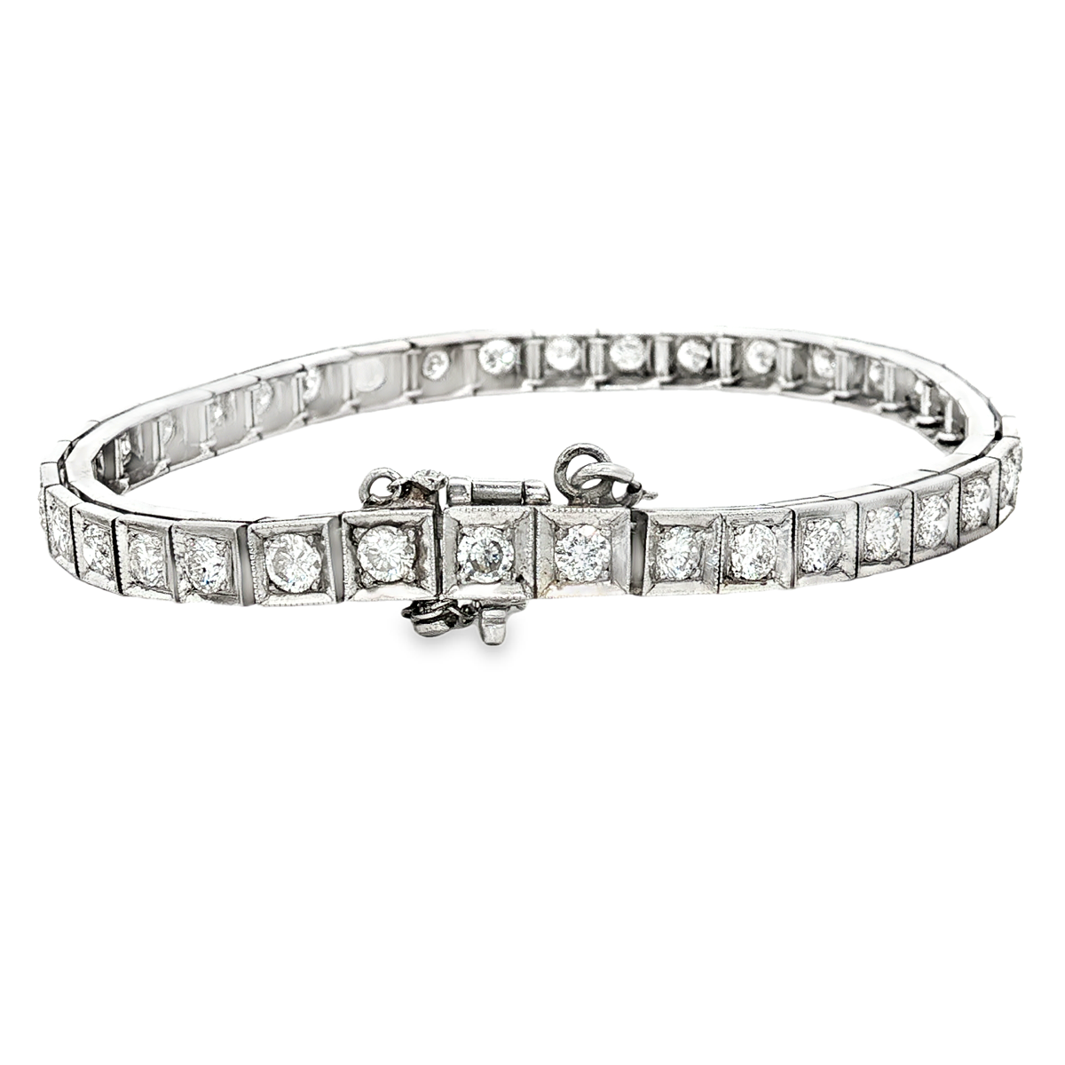 14K White Gold Pre-Owned Diamond Tennis Bracelet With Square Settings
