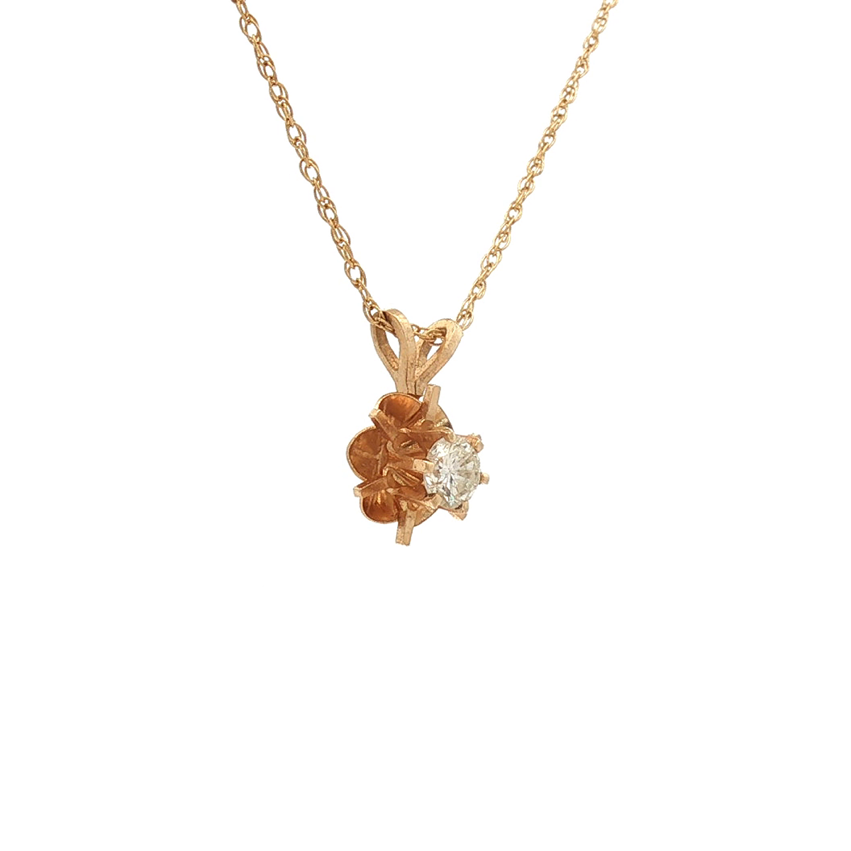 10k Yellow Gold Buttercup Pendant with Diamond Accent on 18" Rope Chain