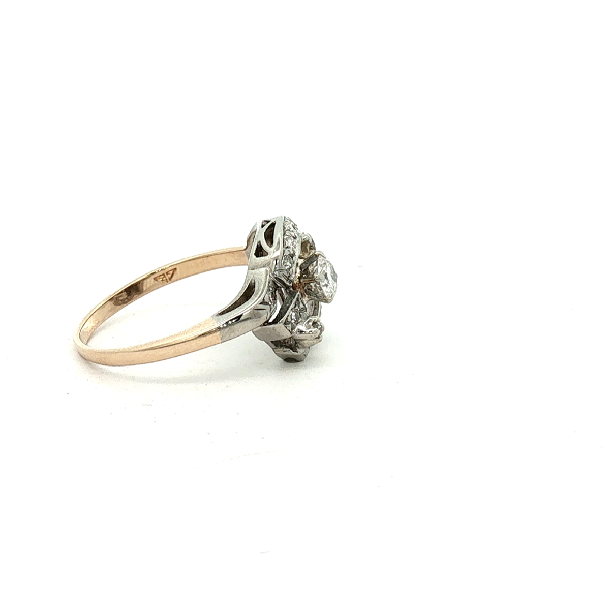 14K Two-Toned Yellow and White Gold Diamond Dinner Estate Ring