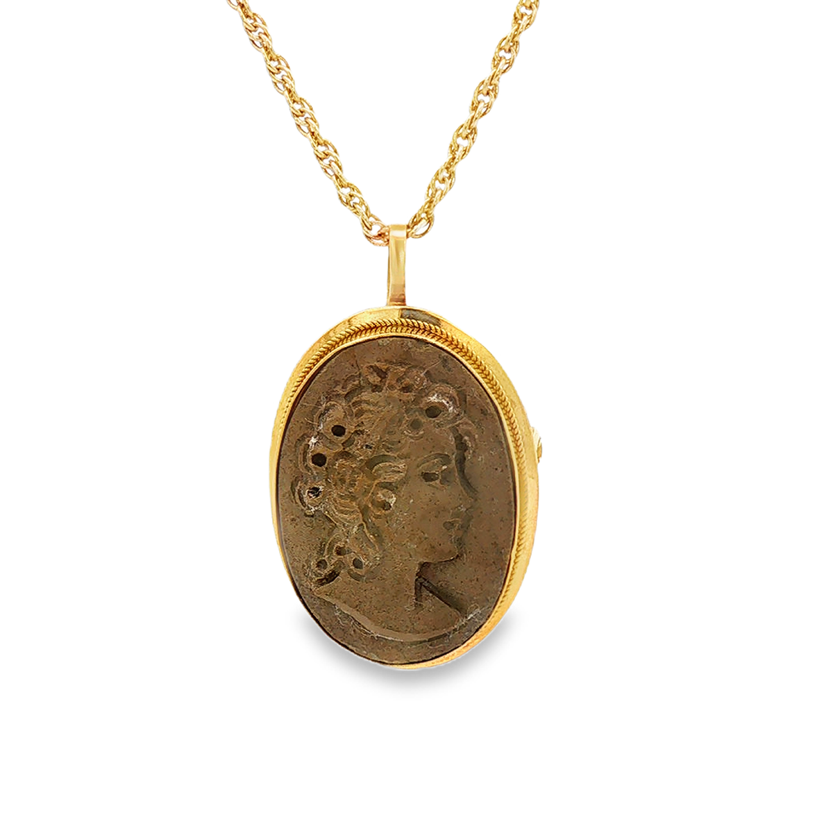 18k Yellow Gold Lava Cameo Convertable Pendant/Pin