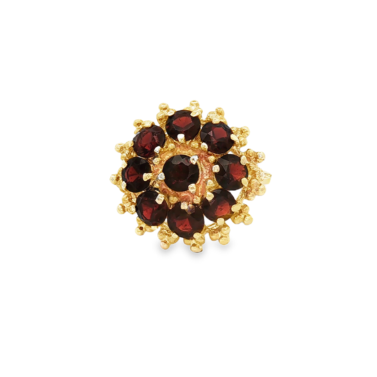 14k Yellow Gold Garnet Cluster Estate Ring