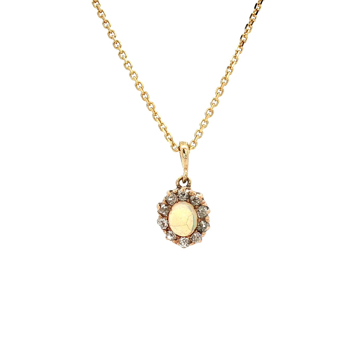 14k Yellow Gold Opal & Diamond Estate Pendant
