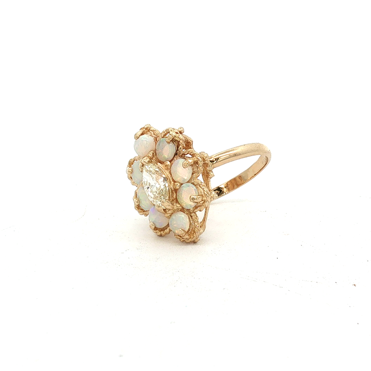 14k Yellow Gold Opal & Diamond Estate Ring
