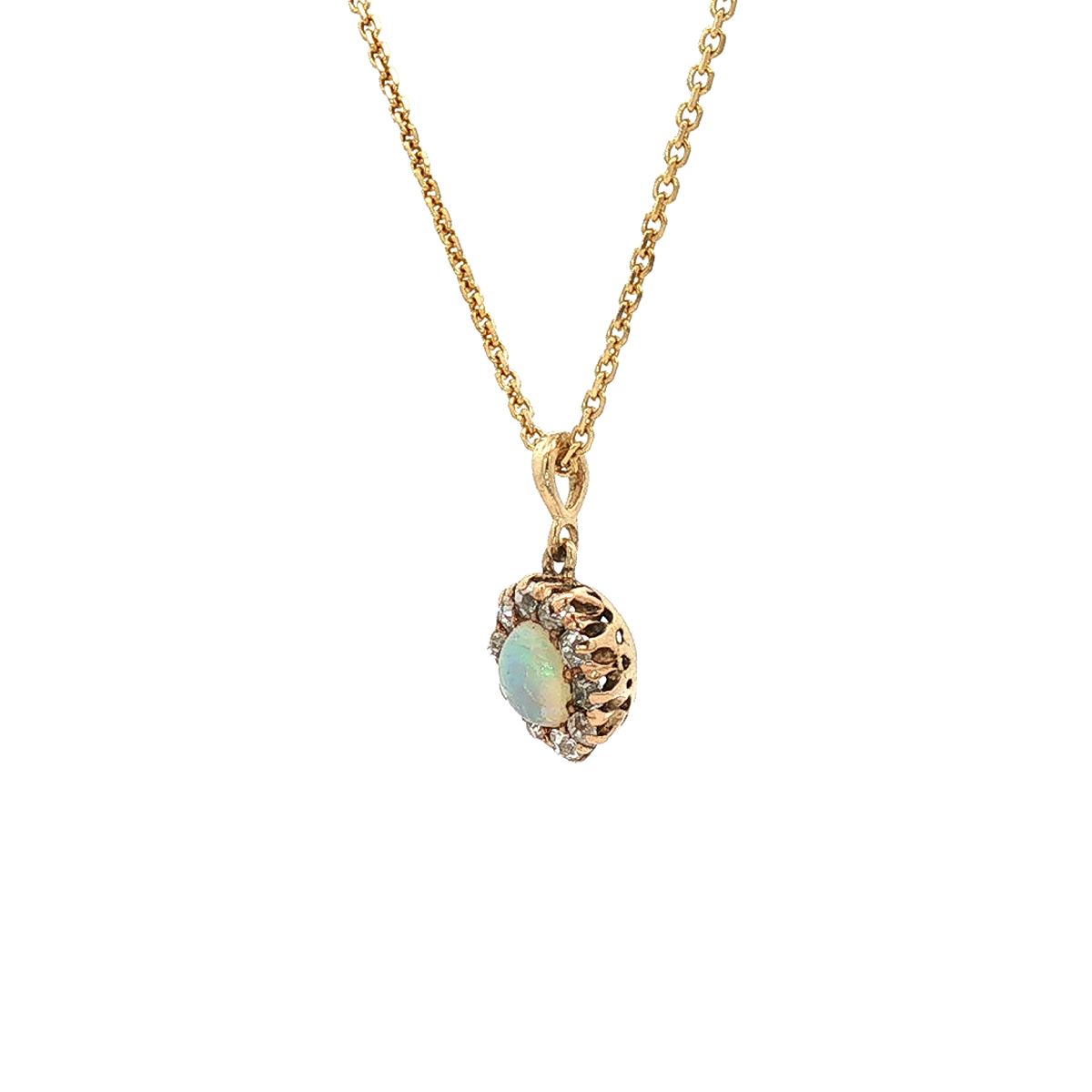 14k Yellow Gold Opal & Diamond Estate Pendant