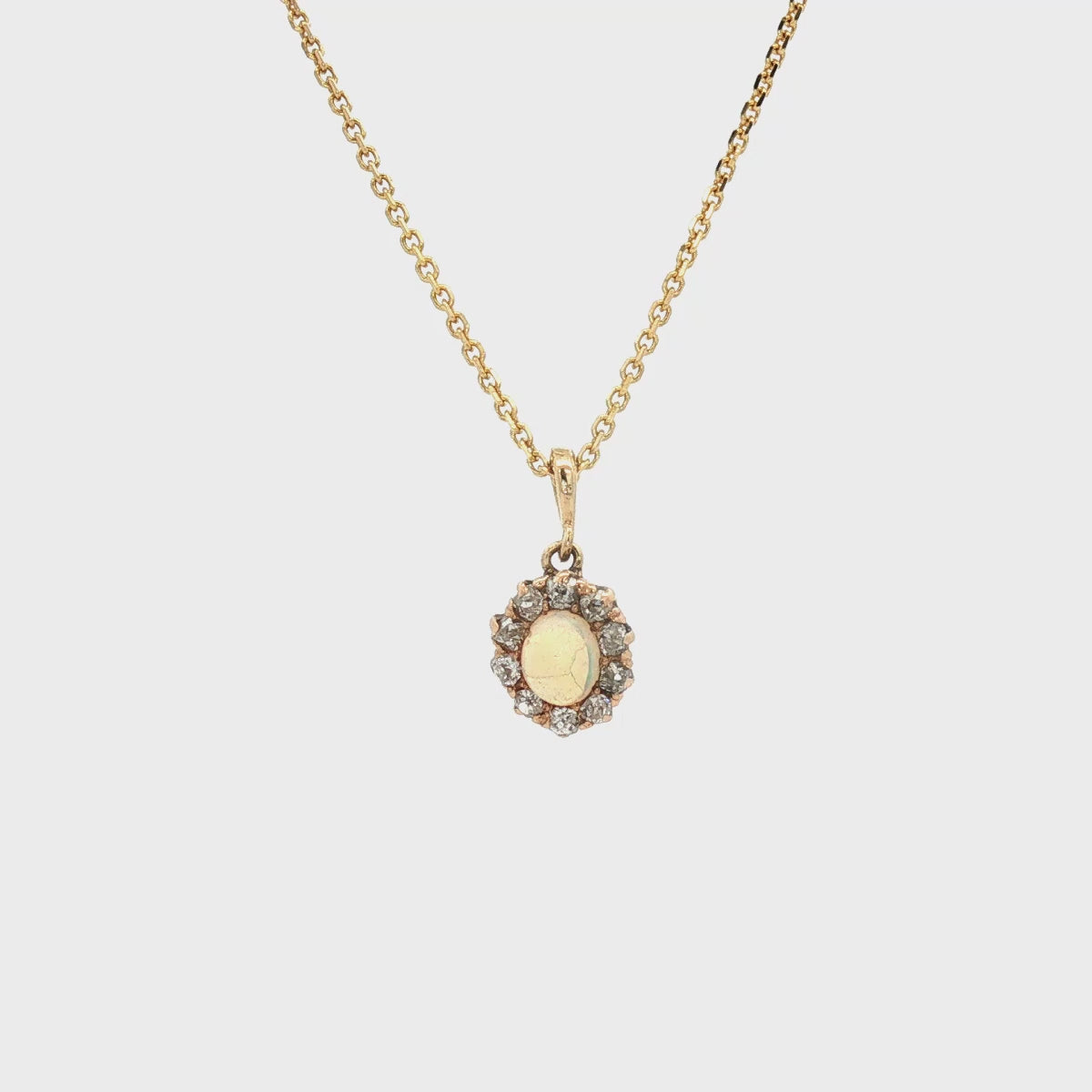 14k Yellow Gold Opal & Diamond Estate Pendant