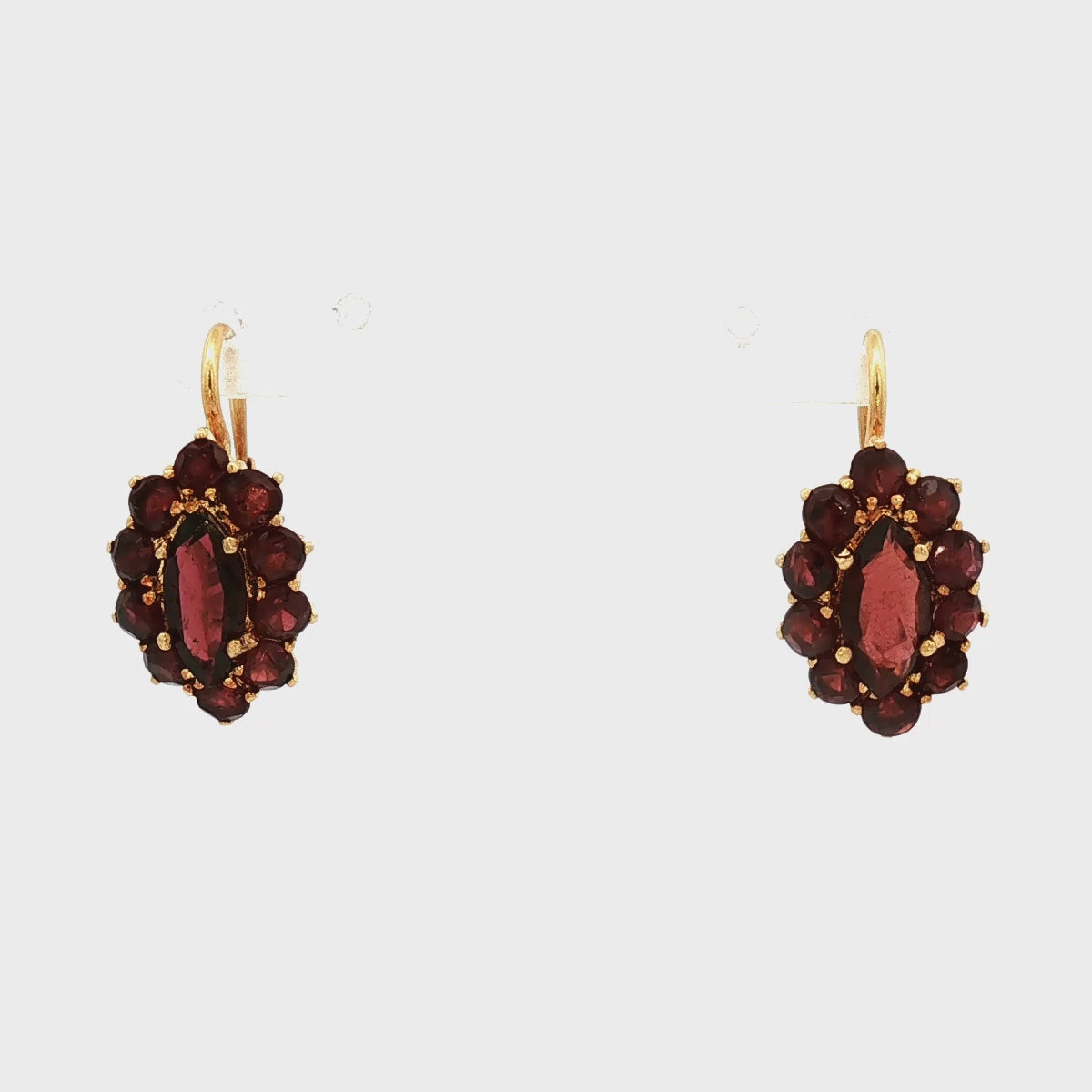 18k Yellow Gold Marquise & Garnet Cluster Leverback Earrings