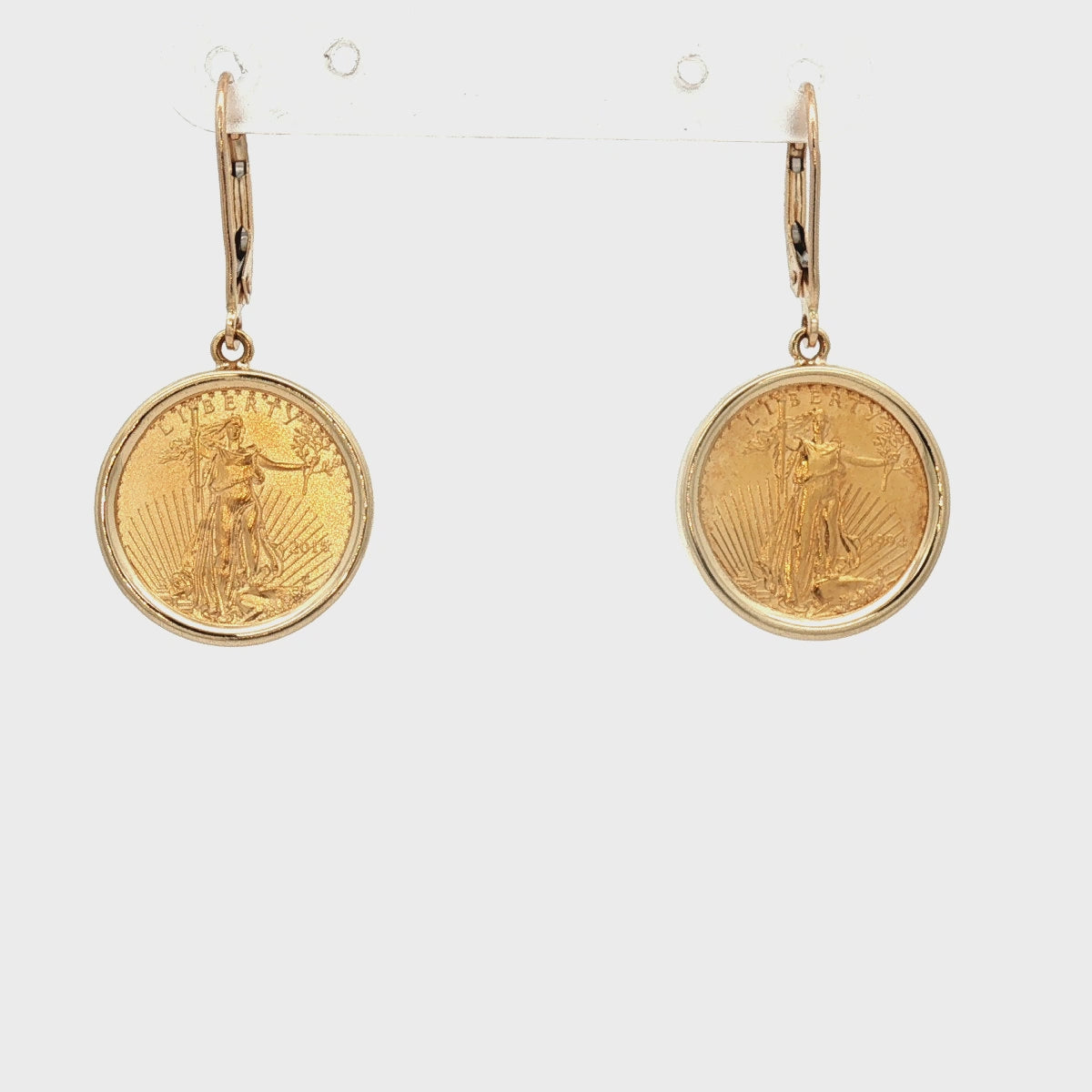 14K Yellow Gold 1/10 Ounce American Eagle Coin Leverback Earrings