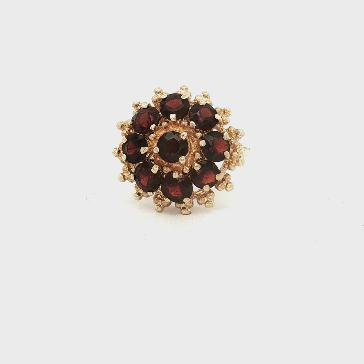 14k Yellow Gold Garnet Cluster Estate Ring