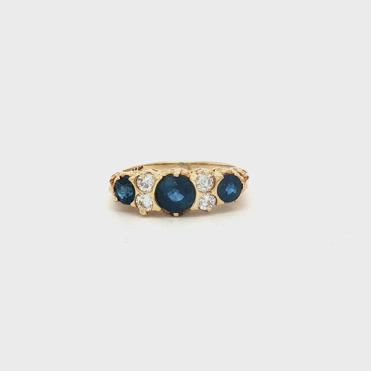 14k Yellow Gold Diamond & Sapphire Filigree Estate Ring