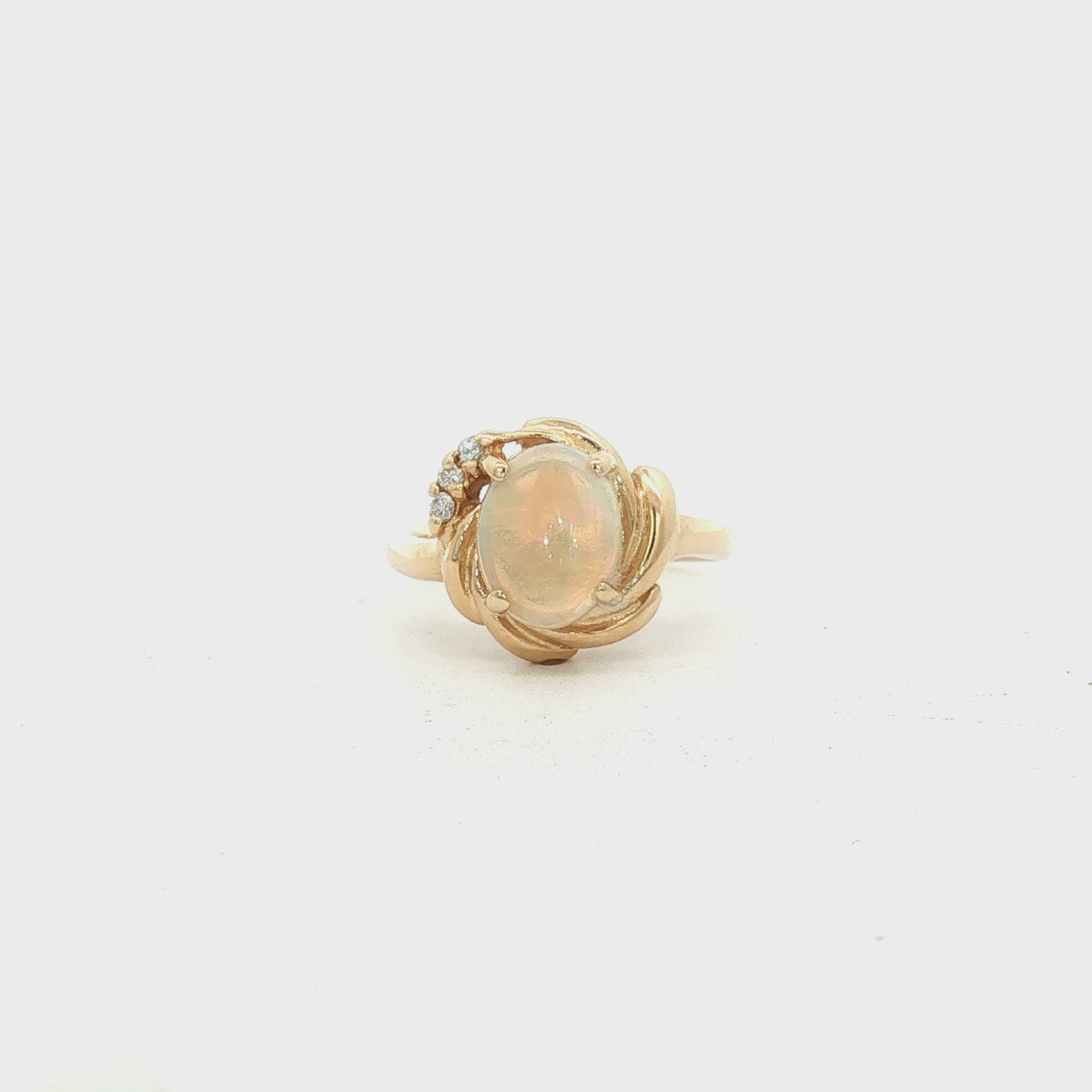 14k Yellow Gold Oval Opal & Diamond Estate Ring