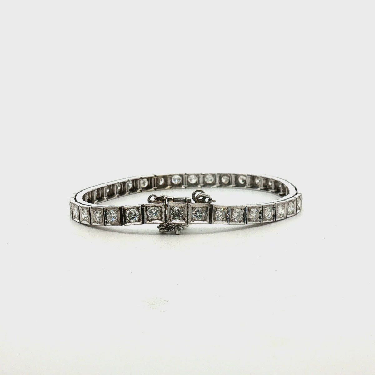 14K White Gold Pre-Owned Diamond Tennis Bracelet With Square Settings