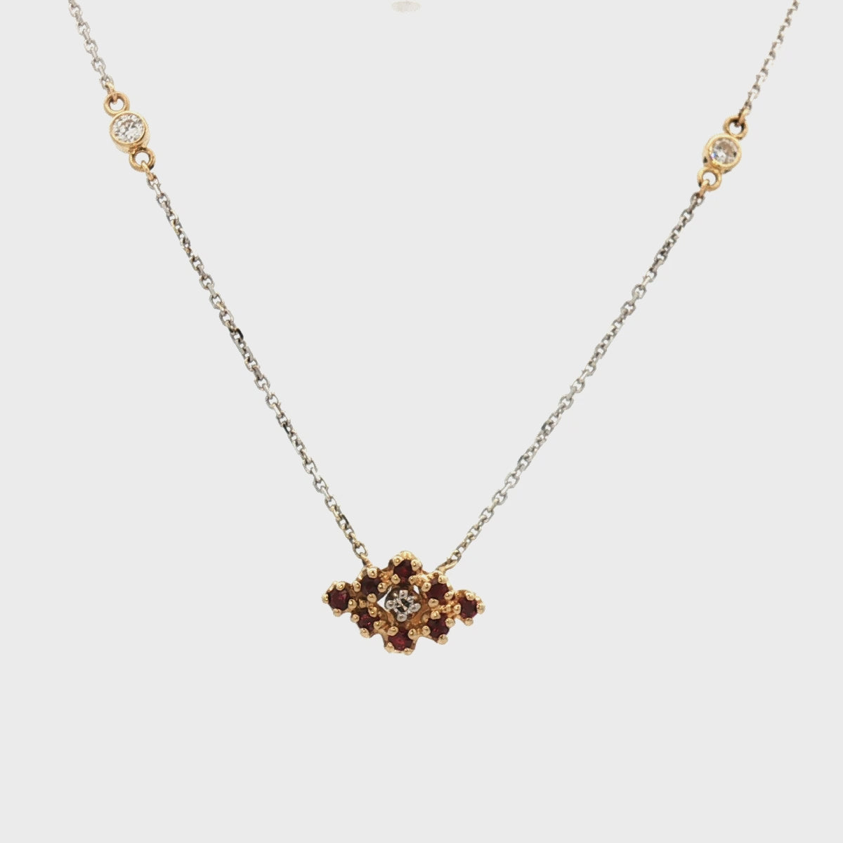 14k Two-Tone Diamond & Ruby Estate Slide Converted Necklace